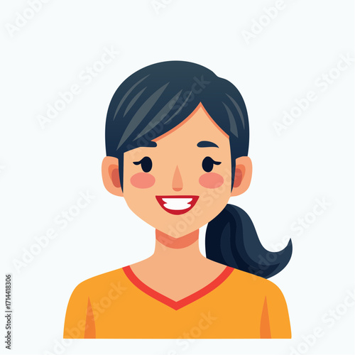 Happy Smiling Woman Avatar Illustration of a Cheerful Young Female Character