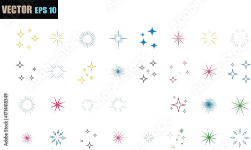 Collection of diverse starburst and sparkle icons for design projects and celebratory themes