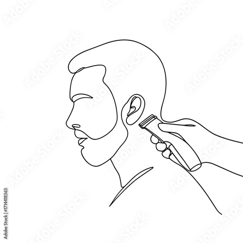 Man getting a haircut with clippers in minimalist line art style  