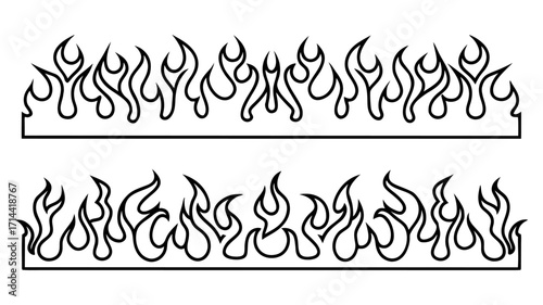 Set of two stylized fire flame banners in a clean line art design