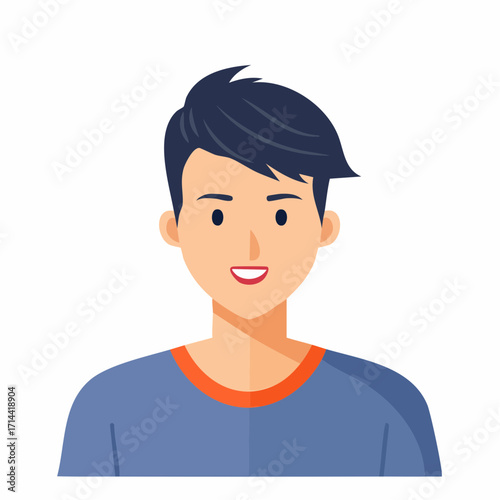 A friendly young man with stylish dark hair and a happy smile. Cartoon character portrait in a flat vector style, ideal for a user avatar or profile picture