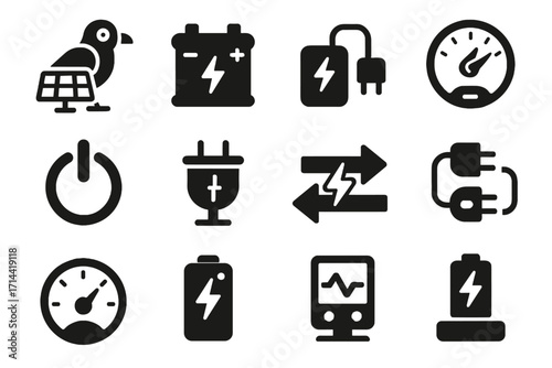 Solar energy port vector icons gauge connector icon power voltage charging robot