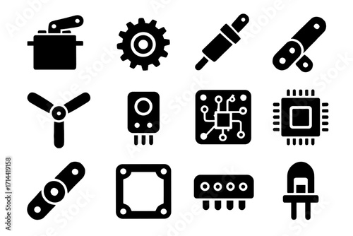 Bird hinge actuator connector board circuit icon robot frame microchip indicator vector