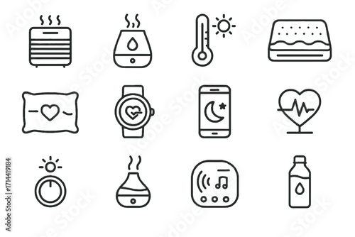Sound bedroom vector sleep machine icons icon air humidifier health sensor light