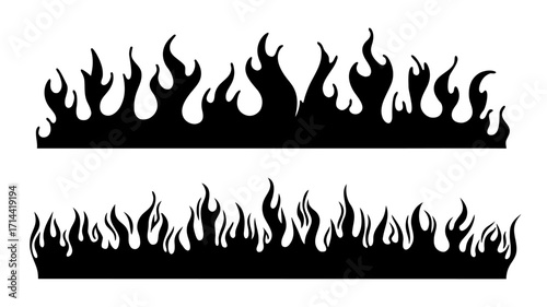Dynamic Black Flame Silhouette Borders for Graphic Design Projects – Vector Illustration of Fiery Elements and Hot Burning Inferno Lines for Creative Design