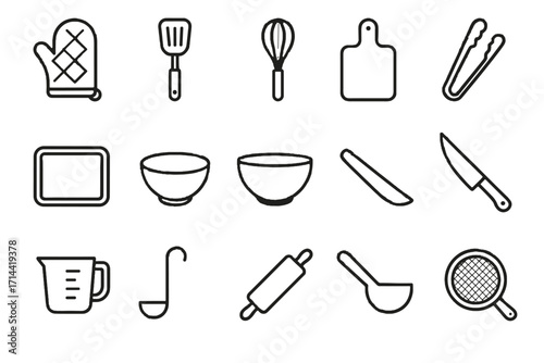 Icons icon vector tongs baking mixing measuring knife board cutting modern spatula
