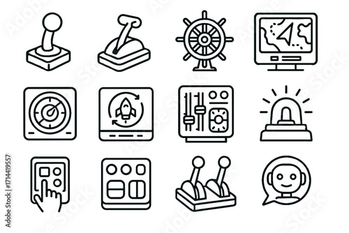 Throttle ai controls icon wheel futuristic levers ship joystick vector screen assistant