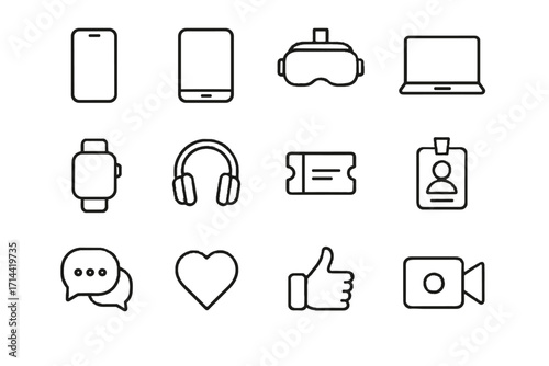 Headset vector reaction laptop grid up badge recording heart modern icon live