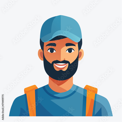 Smiling Man with Backpack and Cap A Happy Traveler or Adventurer Illustration