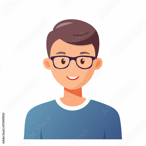 A cheerful young man with glasses and a friendly smile, a modern flat vector illustration perfect for a user avatar or profile icon