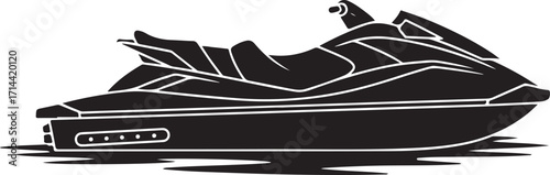 black silhouette of jet ski on white background, vector