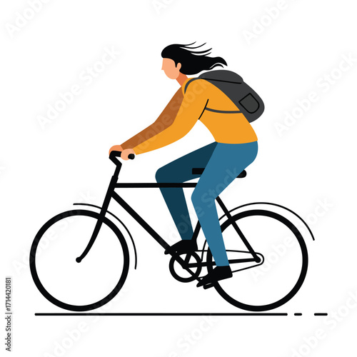 A woman riding a bicycle, illustration.