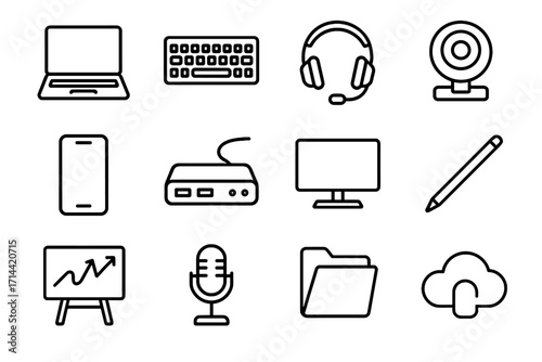 Docking headset laptop storage work vector station webcam icon tools hybrid whiteboard