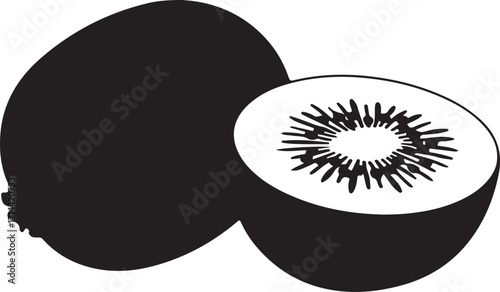  black silhouette of kiwi fruit on white background, vector