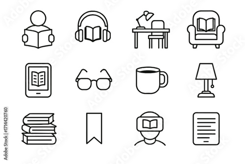 Coffee digital icons person icon collection reading desk stack bookmark vector study