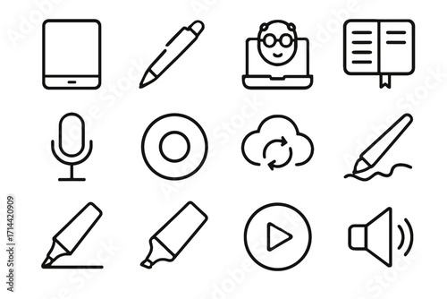 Pen icons notebook button sync tutor tool educational vector tools digital icon