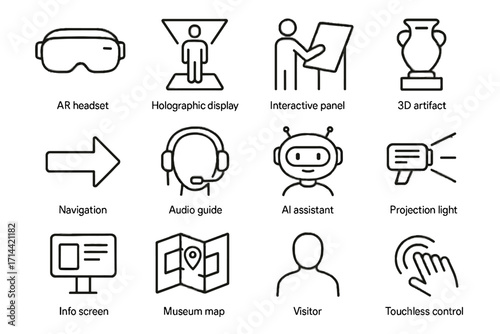 Virtual ai assistant icon audio vector holographic screen arrow ar guide exhibit