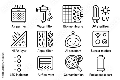 Indicator membrane vector ai led environmental purifier replaceable health algae vent icon