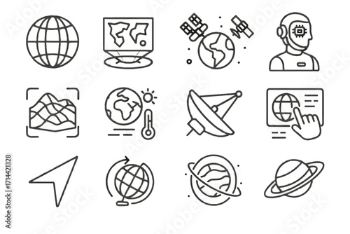 Icon energy climate scan interface orbiting technology axis vector planetary icons virtual