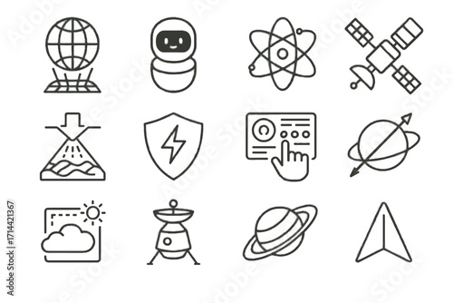 Vector space climate icon axis globe orbit planetary paths tech navigation satellite