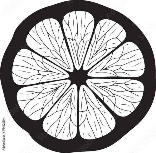 black silhouette of lemon slice on white background, vector