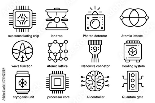 Unit cryogenic quantum computing entanglement system lattice icon futuristic atomic vector wave