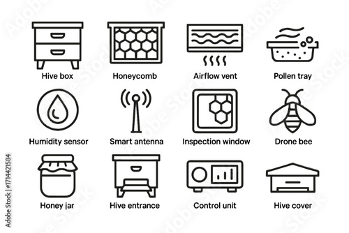 Icon vector entrance icons smart hive unit pollen honey bee jar