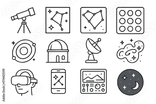 Phase icon grid night telescope constellation virtual icons vector headset reality sky