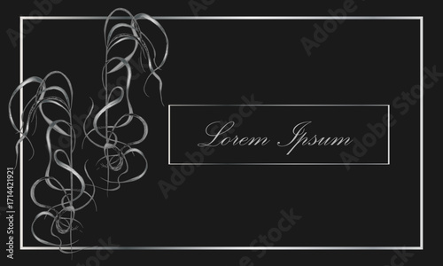 Vegetable frame.  Field grass is silver in color on a dark background. The layout of a business card or an invitation card.