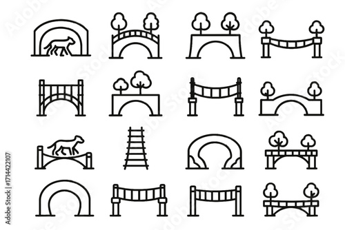 Eco safe animal walkway canyon overpass rope wildlife natural bridge vector icon