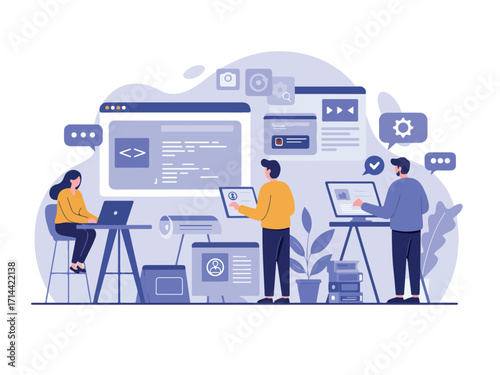 IT services developers flat UI web illustration
