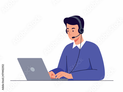 System administrator providing IT support with laptop flat illustration