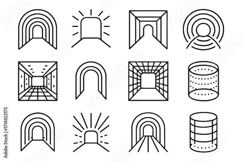Neon cylinder passageway vector tunnel vr augmented luminous icon icons holographic corridor