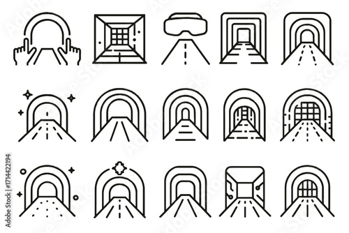 Futuristic icons vector arch virtual digital holographic cyber corridor icon tunnel light