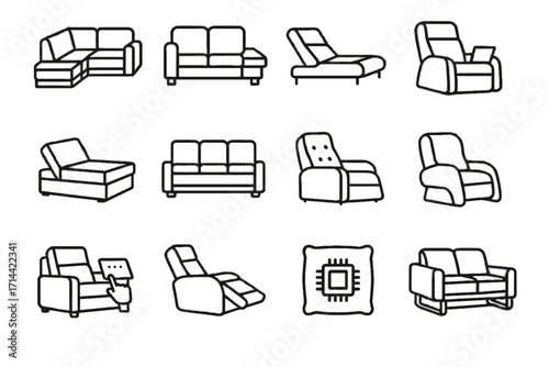 Touchscreen module section icons seating sofa led modular massage icon smart vector