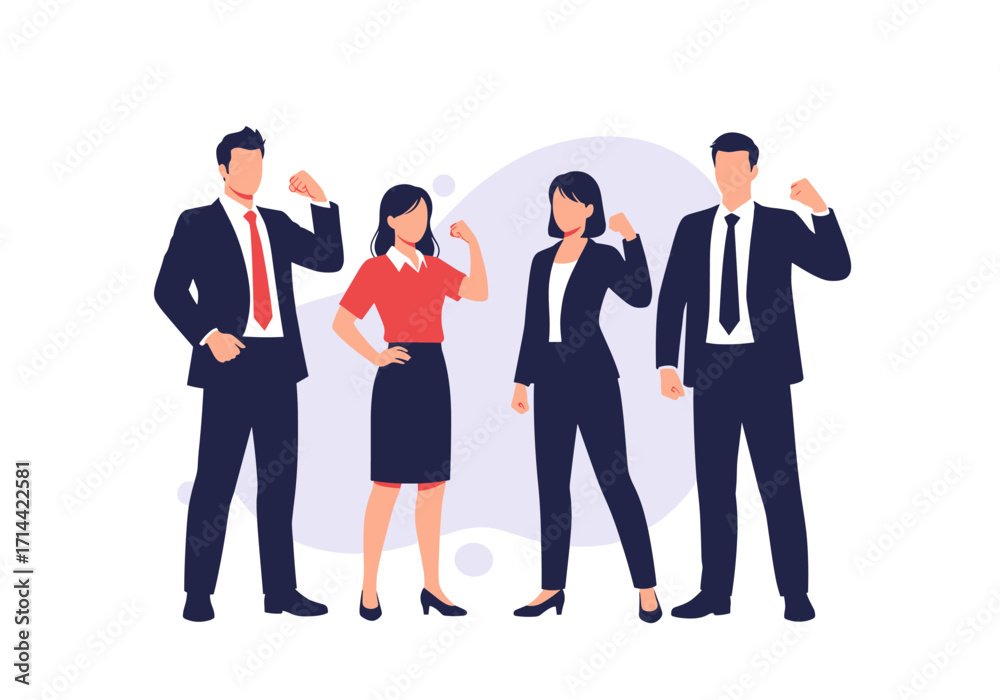 Obraz premium Diverse Business Team Flexing Muscles Showing Strength and Unity.
