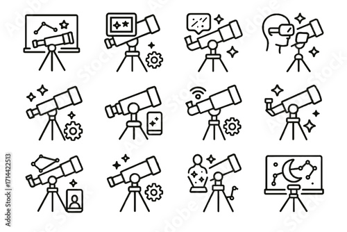 Stargazing augmented observation smart compatible icon educational telescope telescopes vector digital ar