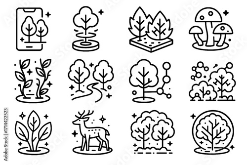 Forest canopy smart luminous augmented reality mushrooms trees icon neon vector