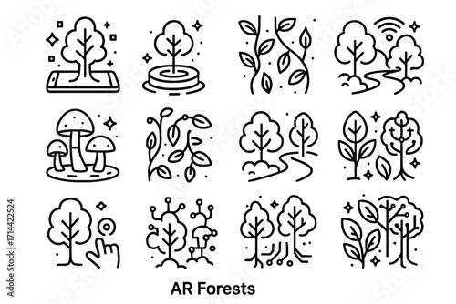 Elements path forest glowing augmented luminous icon ai reality foliage holographic vector