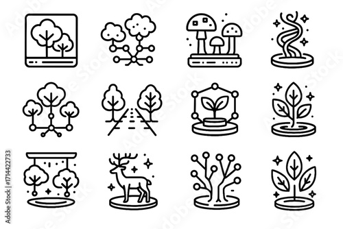Leaves forest canopy nodes luminous digital vector wildlife icon icons augmented
