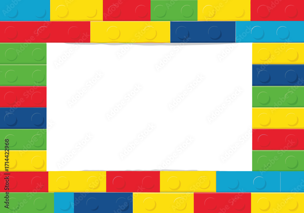 Fototapeta premium Colorful Building Blocks Frame with White Center.