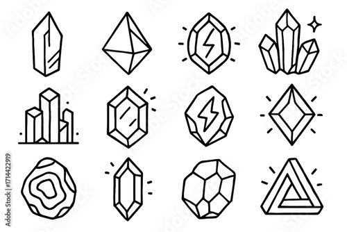 Cluster prism futuristic icons quartz crystal vector holographic gem stone icon energy