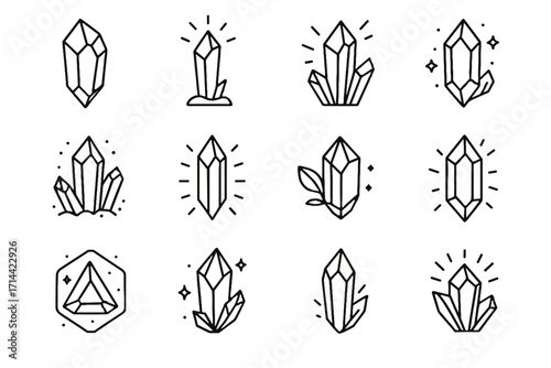 Stone mineral jewel crystal prism icons vector shard glowing organic transparent icon