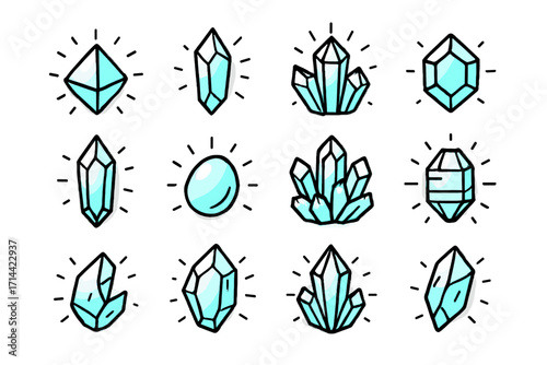 Radiant energy bio shard crystal organic quartz transparent fragment prism icon vector