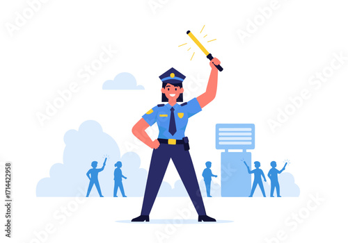 Police Officer Directing Traffic with Baton.