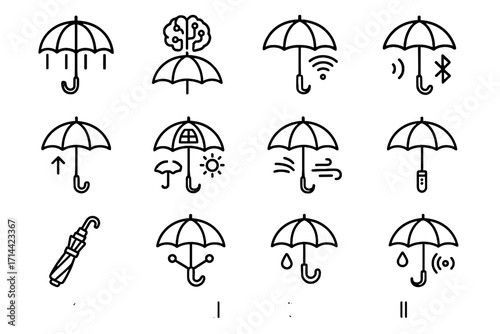 Digital smart icons innovative open handle icon windproof travel compact umbrella vector
