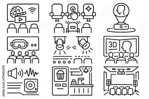 Digital icon seats augmented responsive smart vector cinema theaters virtual vr booth