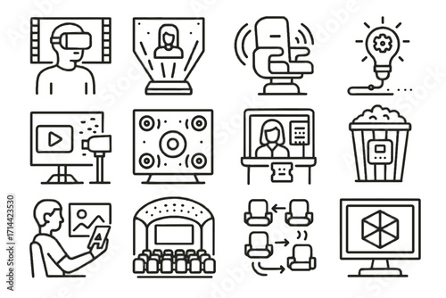 Smart ticket icon icons futuristic hall cinema vector immersive holographic screen film