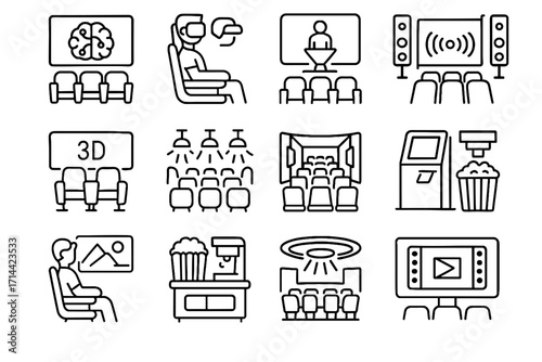Projection augmented icons vector digital immersive futuristic interactive smart cinema icon system