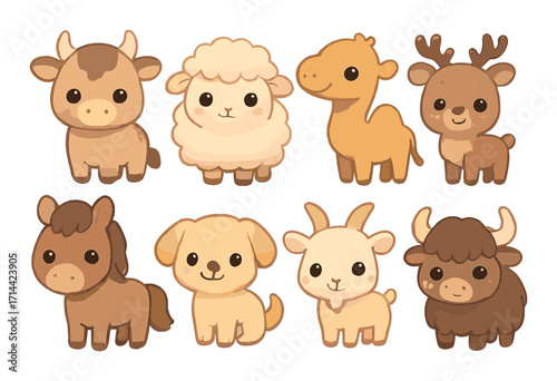 Animal silhouette icon set. featuring cow, sheep, giraffe, deer, horse, dog, goat, yak